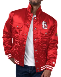 MLB St. Louis Cardinals Starter X Levi's Red Satin Trucker Jacket - Trendy Leather Jackets