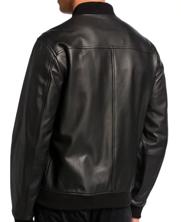 Men'S Black Bomber Leather Jacket Back - Trendy Leather Jackets