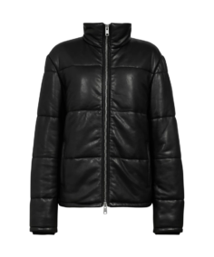 Men's Black Puffer Leather Jacket Fron Side