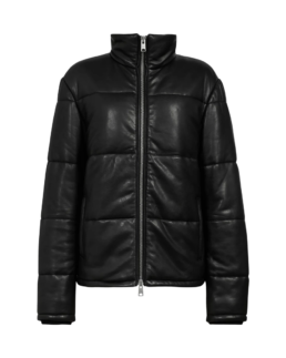 Men's Black Puffer Leather Jacket Fron Side