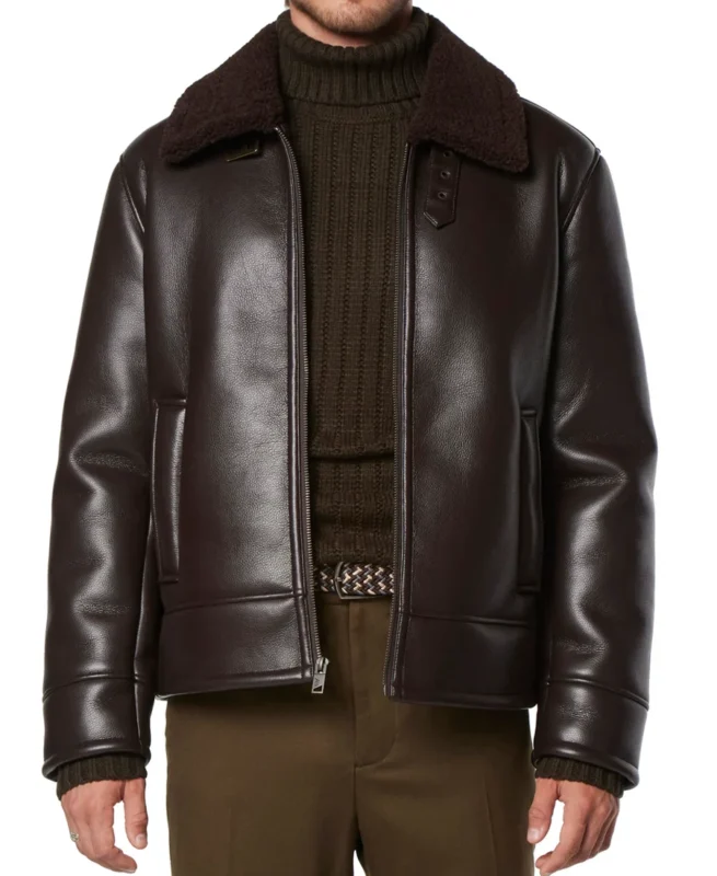 Men'S Brown Shearling Leather Pilot Jacket - Trendy Leather Jackets