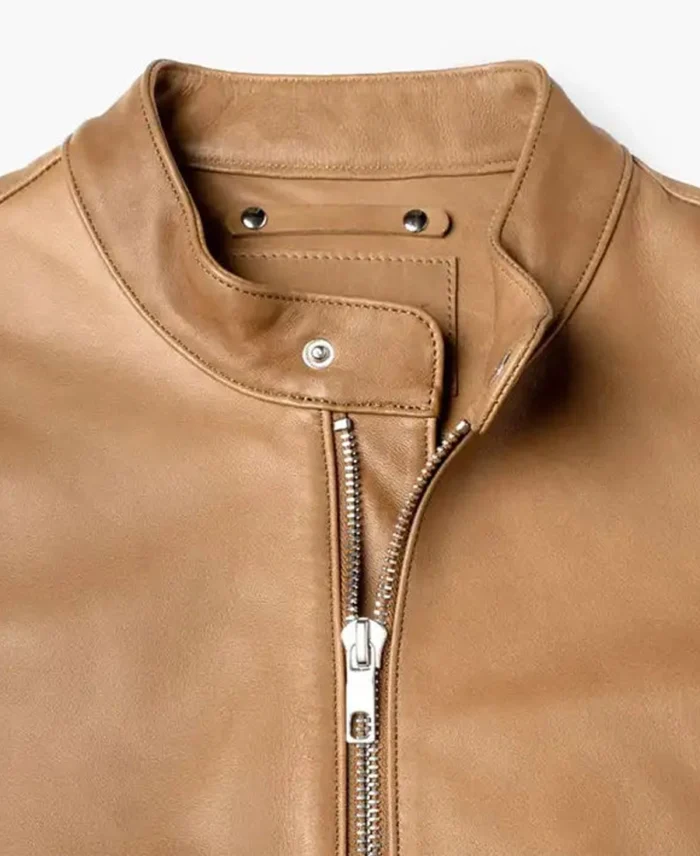 Men'S Cafe Racer Tan Leather Jacket Collar - Trendy Leather Jackets