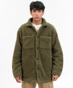 Men's Oversized Sherpa Olive Jacket - Trendy Leather Jackets