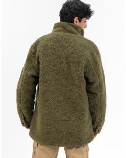 Men's Oversized Sherpa Olive Jacket Back