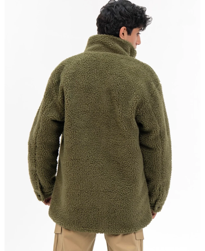 Men's Oversized Sherpa Olive Jacket Back