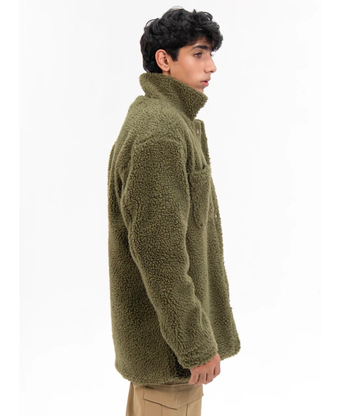 Men's Oversized Sherpa Olive Jacket Side