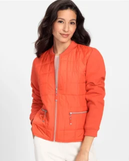 Olsen Mixed Media Orange Jacket - Trendy Leather Jackets