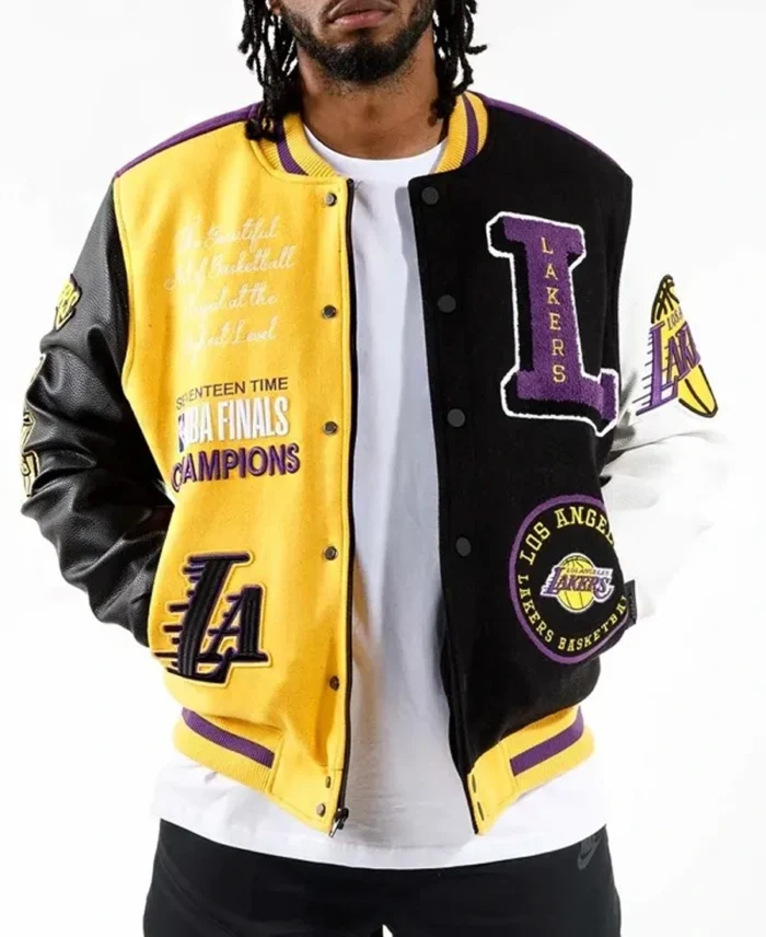 Pro Standard Nba Los Angeles Lakers Logo Varsity Jacket - Trendy Leather Jackets