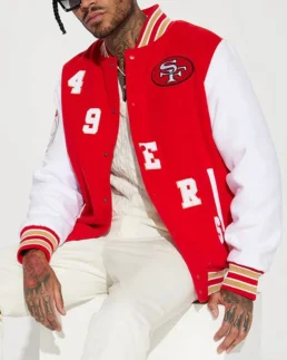 San Francisco 49ers Red And White Varsity Jacket - Trendy Leather Jackets