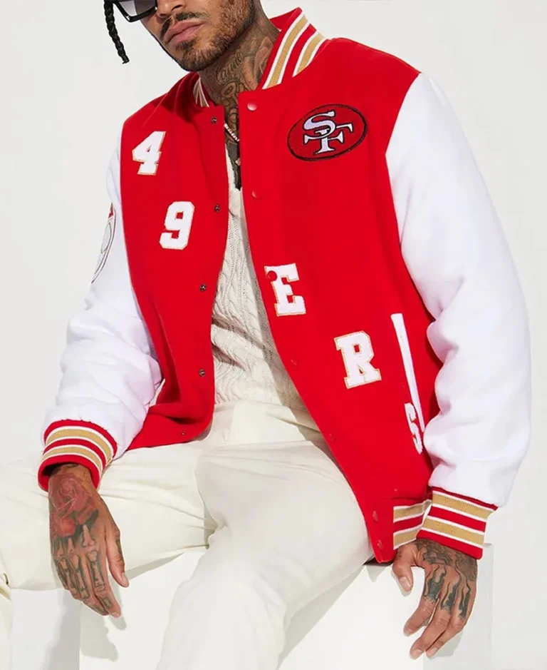 San Francisco 49ers Red And White Varsity Jacket - Trendy Leather Jackets