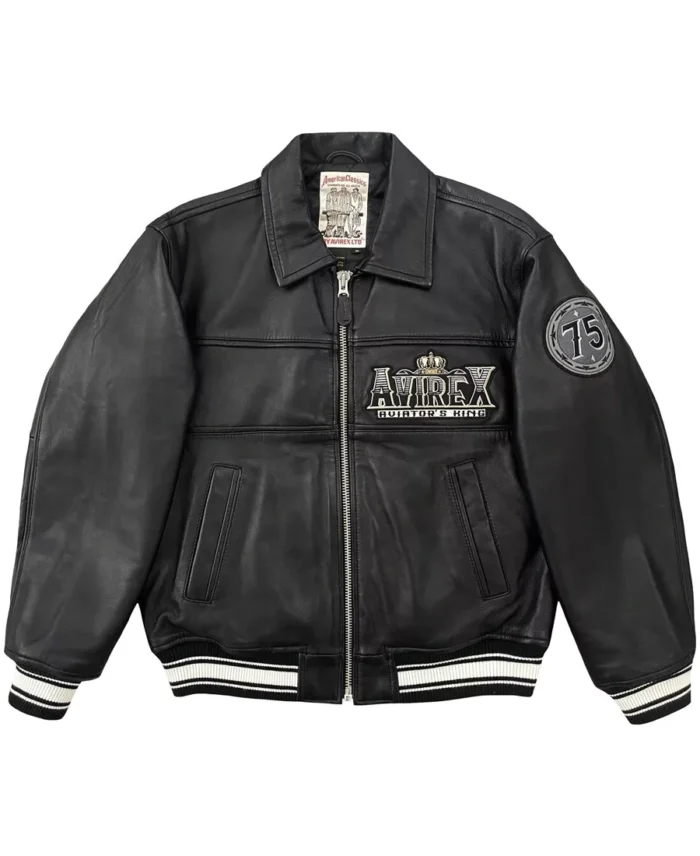 Shop Avirex 75 Aviators King Black Leather Bomber Jacket  For Men And Women On Sale - Trendy Leather Jackets