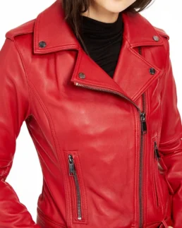 Shop Biker Red Waist Length Leather Jacket For Men And Women On Sale - Trendy Leather Jackets