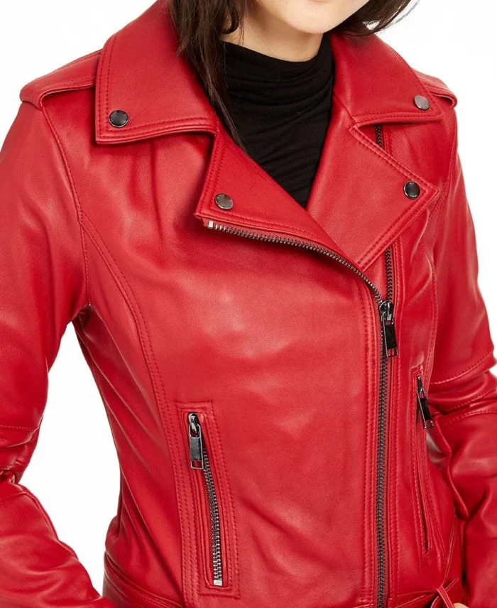 Shop Biker Red Waist Length Leather Jacket For Men And Women On Sale - Trendy Leather Jackets