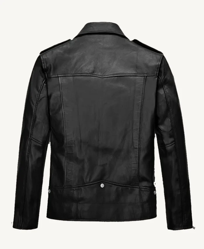 Shop Black Biker Notch Collar Leather Jacket For Men And Women On Sale - Trendy Leather Jackets