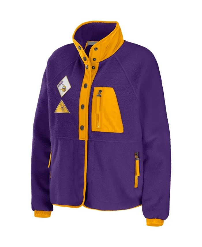 Shop Erin Andrews Minnesota Vikings Polar Fleece Raglan Jacket For Men And Women On Sale - Trendy Leather Jackets