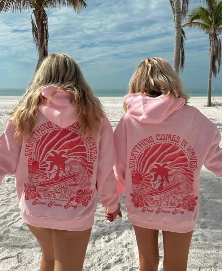 Shop Everything Comes in Waves Hoodie For Women On Sale Pink - Trendy Leather Jackets