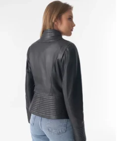 Shop TheWomen Black Riser Biker Leather Jacket - Trendy Leather Jackets