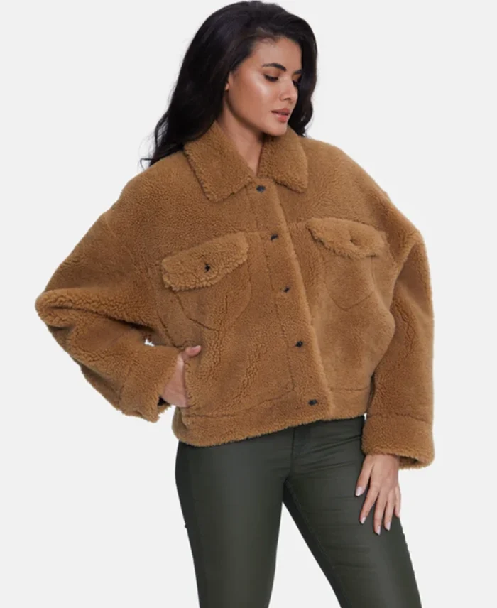 Shop Furniq Uk Silky Brown Ginger Shearling Jacket For Unisex On Sale - Trendy Leather Jackets