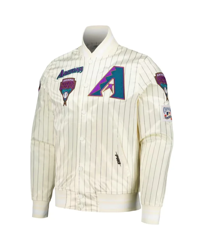 Shop MLB Arizona Diamondbacks Cream Pinstripe Retro Classic Satin Jacket For Men And Women On Sale - Trendy Leather Jackets