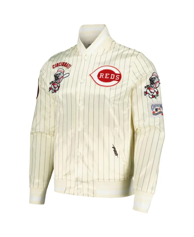 Shop MLB Cincinnati Reds Cream Retro Classic Satin Jacket For Men And Women On Sale - Trendy Leather Jackets