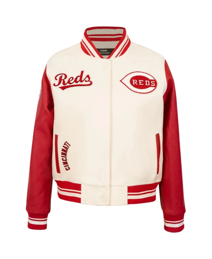 Shop Mlb Cincinnati Reds Cream Retro Classic Varsity Jacket For Men And Women On Sale - Trendy Leather Jackets