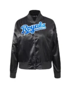 Shop MLB Kansas City Royals Black Classic Satin Jacket For Women On Sale - Trendy Leather Jackets