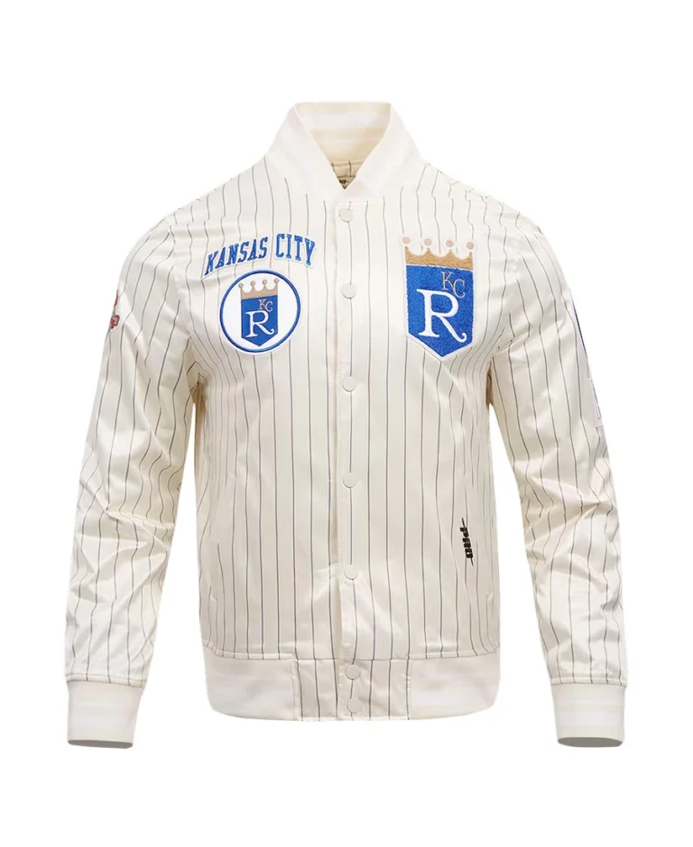 Shop MLB Kansas City Royals Retro Classic Cream Satin Jacket For Men And Women On Sale - Trendy Leather Jackets