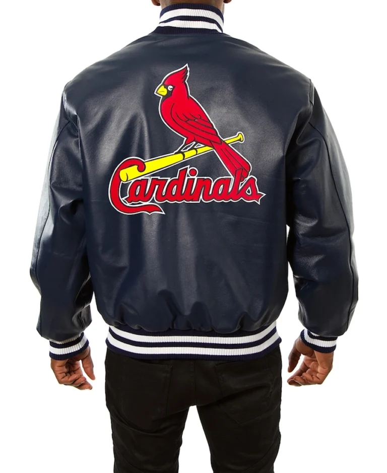 Shop MLB St. Louis Cardinals JH Design Navy Leather Jacket For Men And Women On Sale - Trendy Leather Jackets