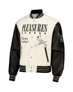 Shop MLB St. Louis Cardinals Pleasures White Varsity Jacket For Men And Women On Sale - Trendy Leather Jackets