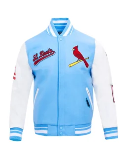 Shop MLB St. Louis Cardinals Script Tail Light Blue Wool Varity Jacket For Men And Women On Sale - Trendy Leather Jackets