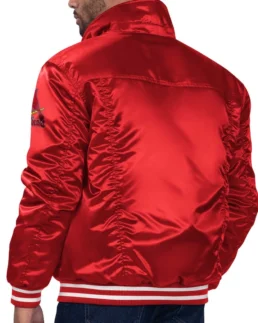 Shop MLB St. Louis Cardinals Starter X Levi's Red Satin Trucker Jacket For Men And Women On Sale - Trendy Leather Jackets