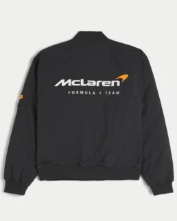 Shop McLaren Graphic Black Bomber Jacket For Men And Women On Sale - Trendy Leather Jackets