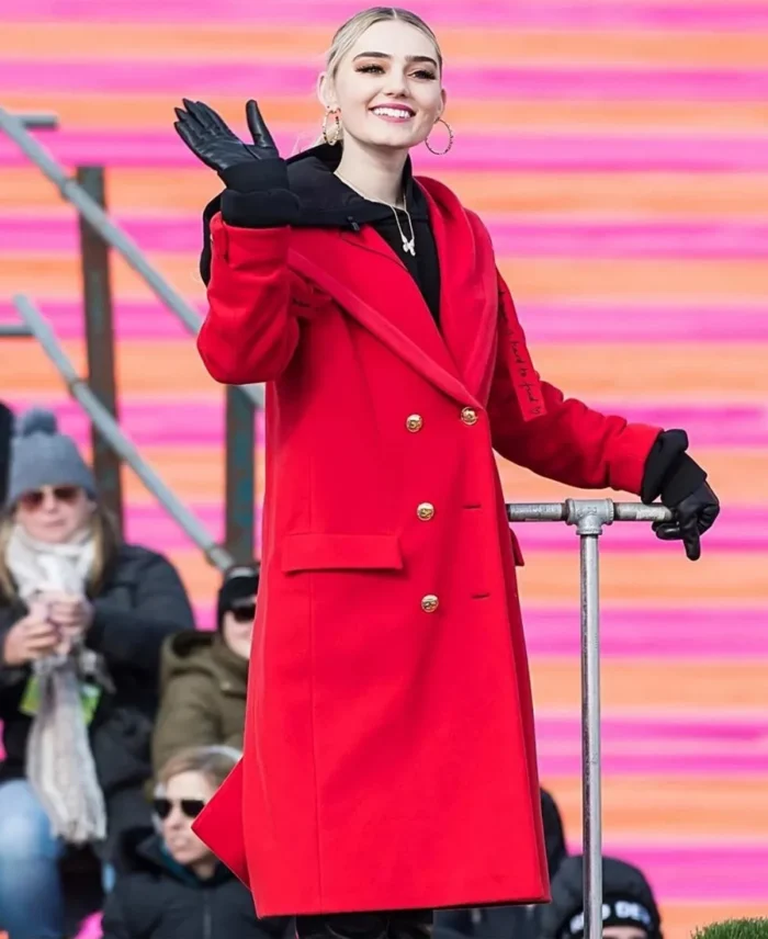 Shop Meg Donnelly 100Th Thanksgiving Red Wool Coat For Women On Sale - Trendy Leather Jackets