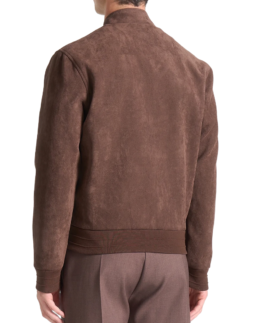 Shop Men's Suede Bomber Brown Jacket