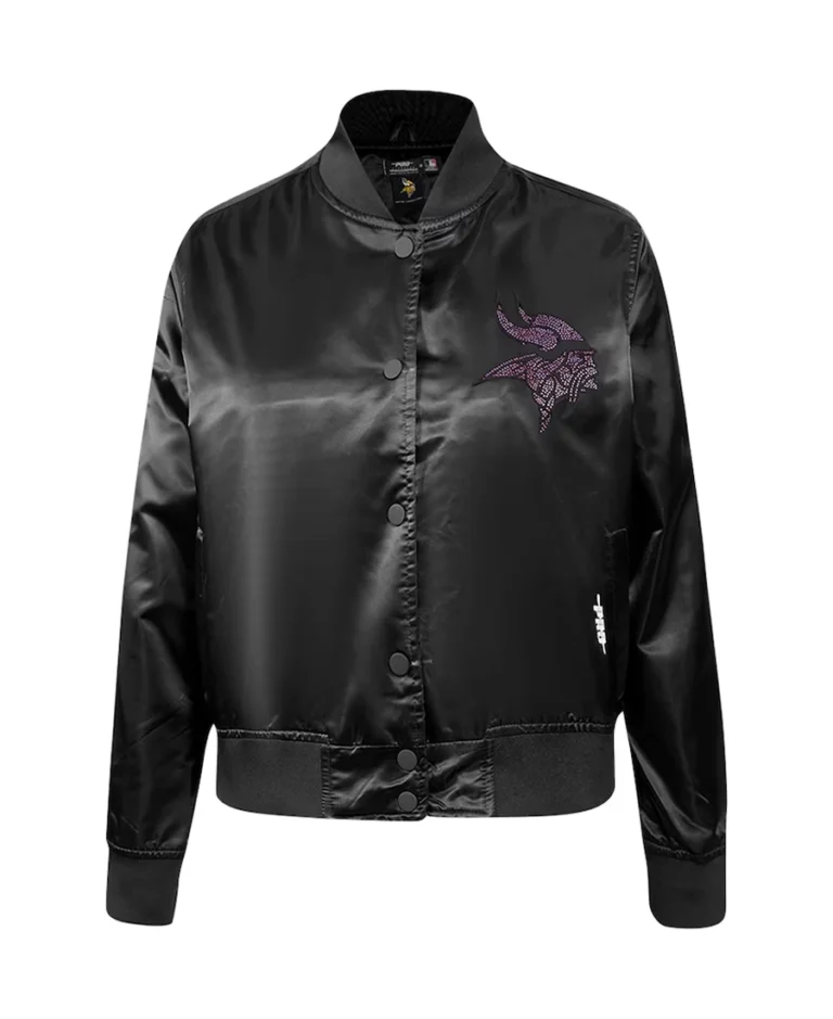 Shop Minnesota Vikings Jeweled Satin Jacket For Men And Women On Sale - Trendy Leather Jackets