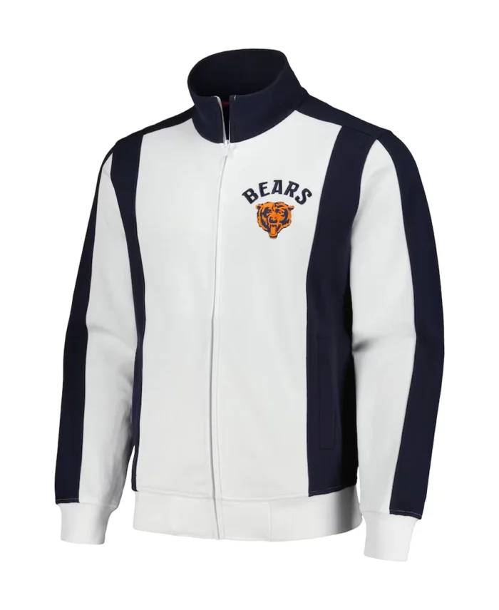 Shop Nfl Chicago Bears White &Amp; Navy Nolan Track Jacket For Men And Women On Sale - Trendy Leather Jackets