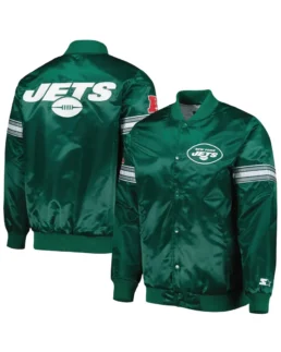 Shop New York Jets Green And Black Satin Jacket For Men And Women On Sale - Trendy Leather Jackets