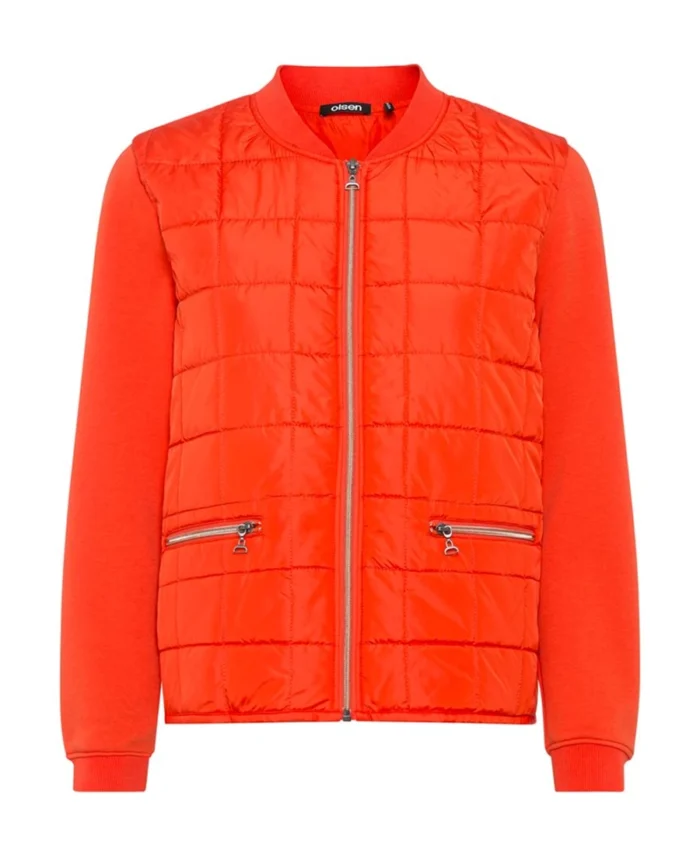 Shop Olsen Mixed Media Orange Jacket For Unisex On Sale - Trendy Leather Jackets