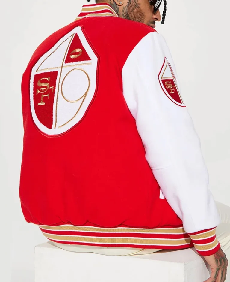 Shop San Francisco 49ers Red And White Varsity Jacket For Men And Women On Sale - Trendy Leather Jackets