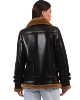 Shop Women's Black And Brown Leather Shearling Jacket