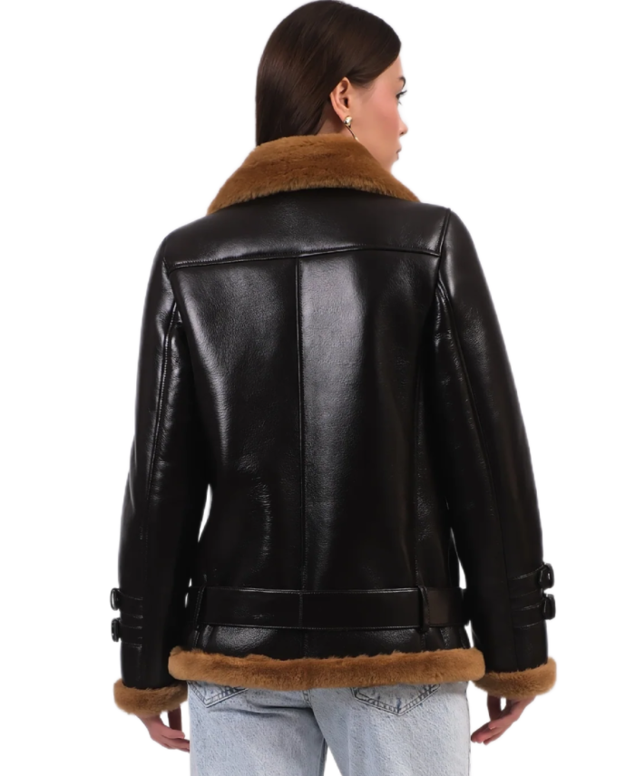 Shop Women's Black And Brown Leather Shearling Jacket