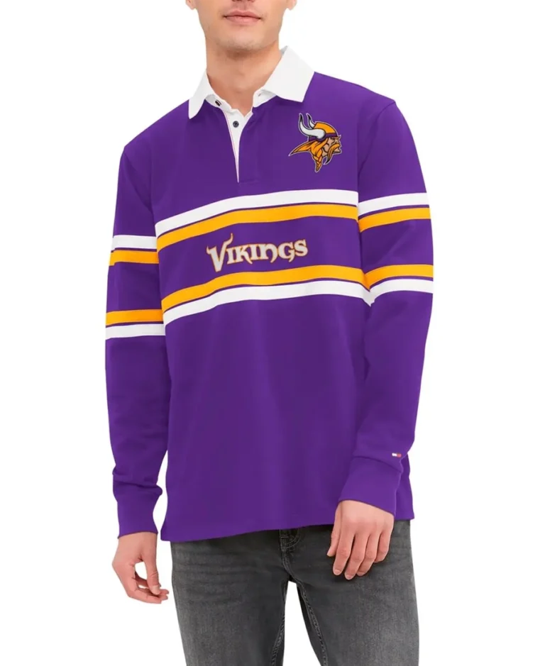 Tommy Hilfiger Purple Minnesota Vikings Cory Varsity Rugby T-Shirt - Trendy Leather Jackets