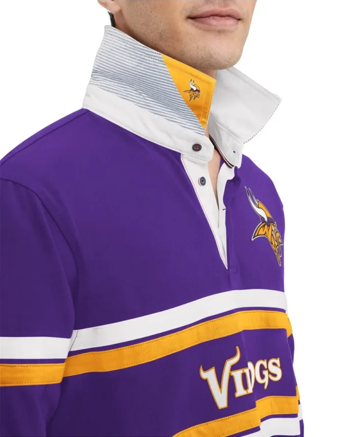 Tommy Hilfiger Purple Minnesota Vikings Cory Varsity Rugby T-Shirt Half - Trendy Leather Jackets