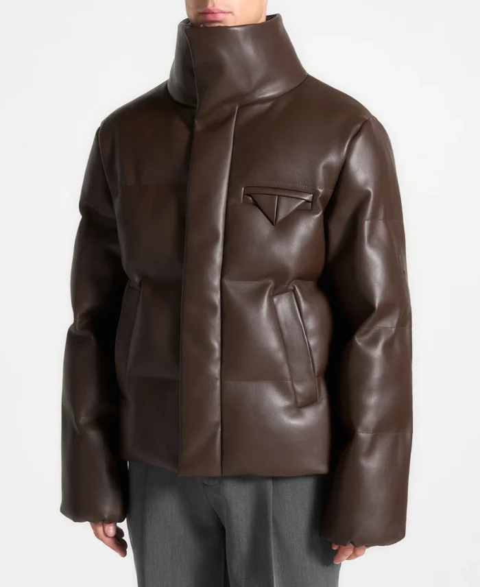 Trendy Puffer Brown Leather Jacket - Trendy Leather Jackets