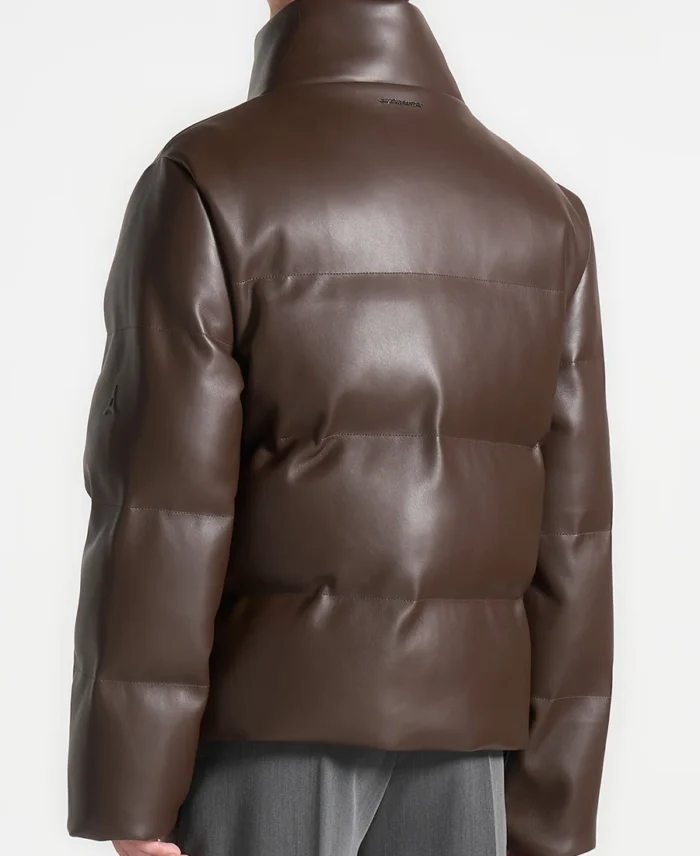 Trendy Puffer Brown Leather Jacket Back - Trendy Leather Jackets