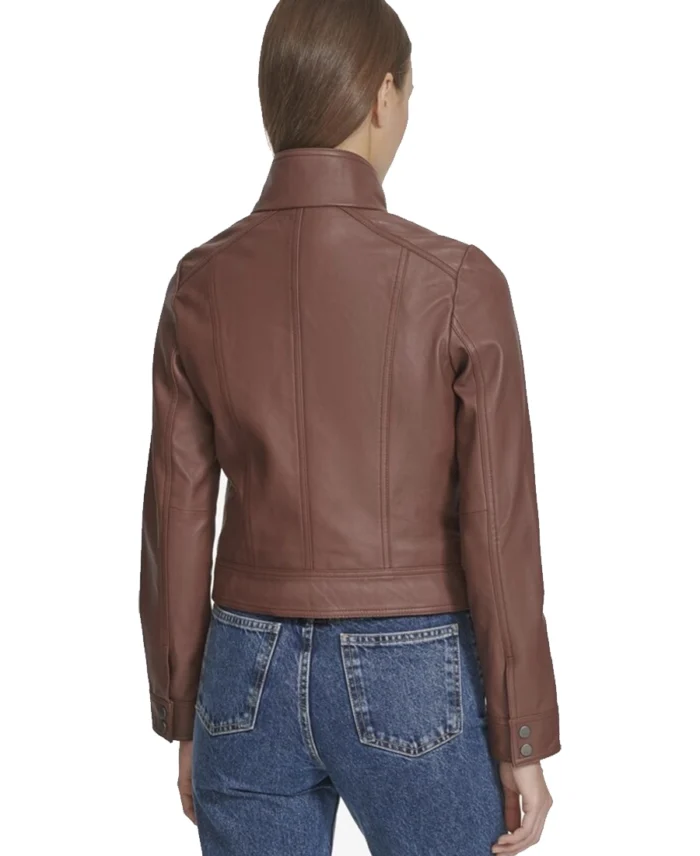 Vicki Light Smooth Leather Jacket Brown Back - Trendy Leather Jackets