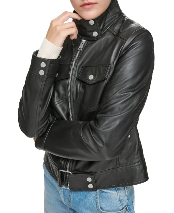 Vicki Light Smooth Leather Jacket Front - Trendy Leather Jackets