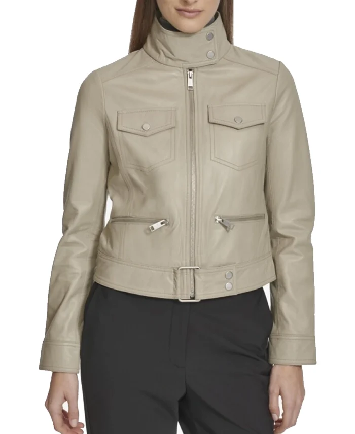 Vicki Light Smooth Leather Jacket Stone - Trendy Leather Jackets