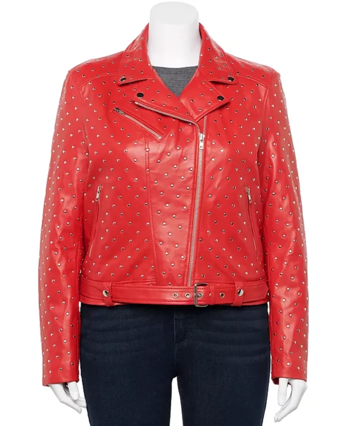 Whet Blu Claudia Studded Leather Jacket Red - Trendy Leather Jackets