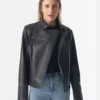 Women Black Riser Biker Leather Jacket